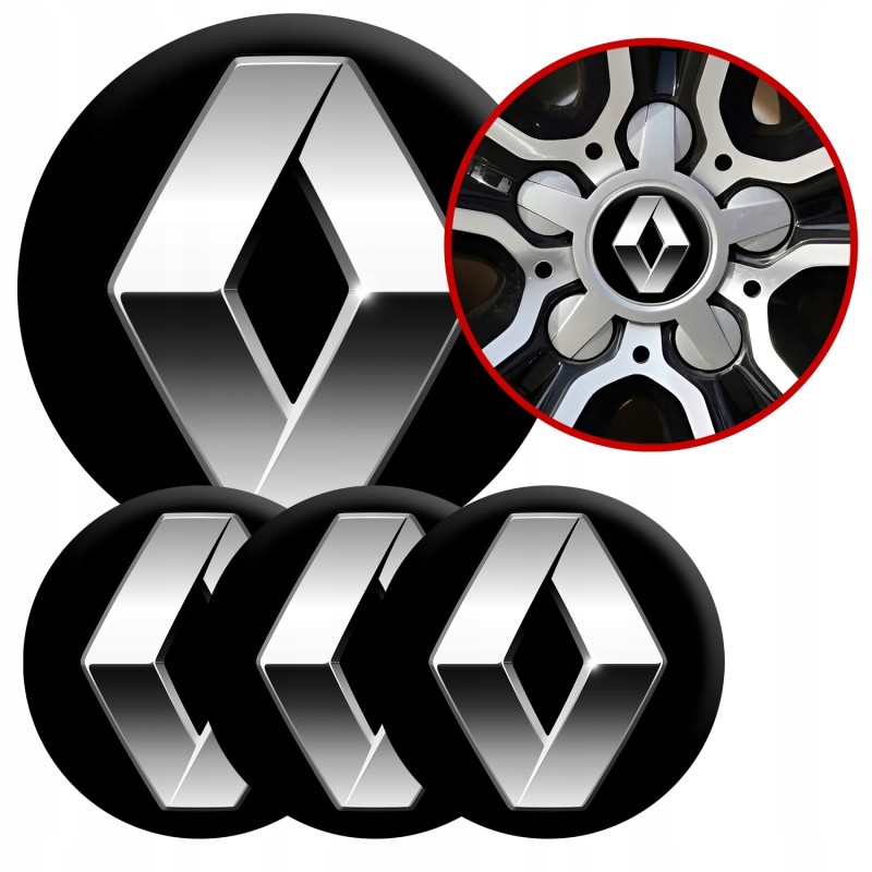 4 Emblematy Dekielki na Felgi Kołpaki Koła RENAULT KOMPLET TOP 53mm