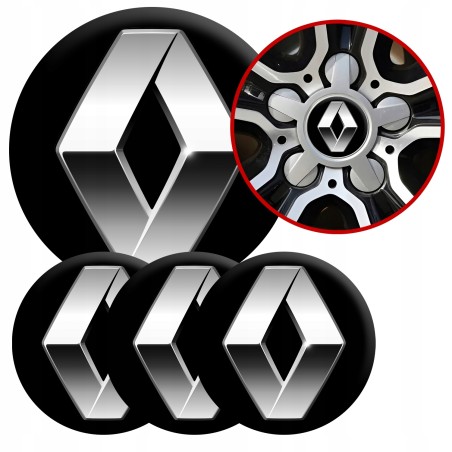 4 Emblematy Dekielki na Felgi Kołpaki Koła RENAULT KOMPLET TOP 53mm