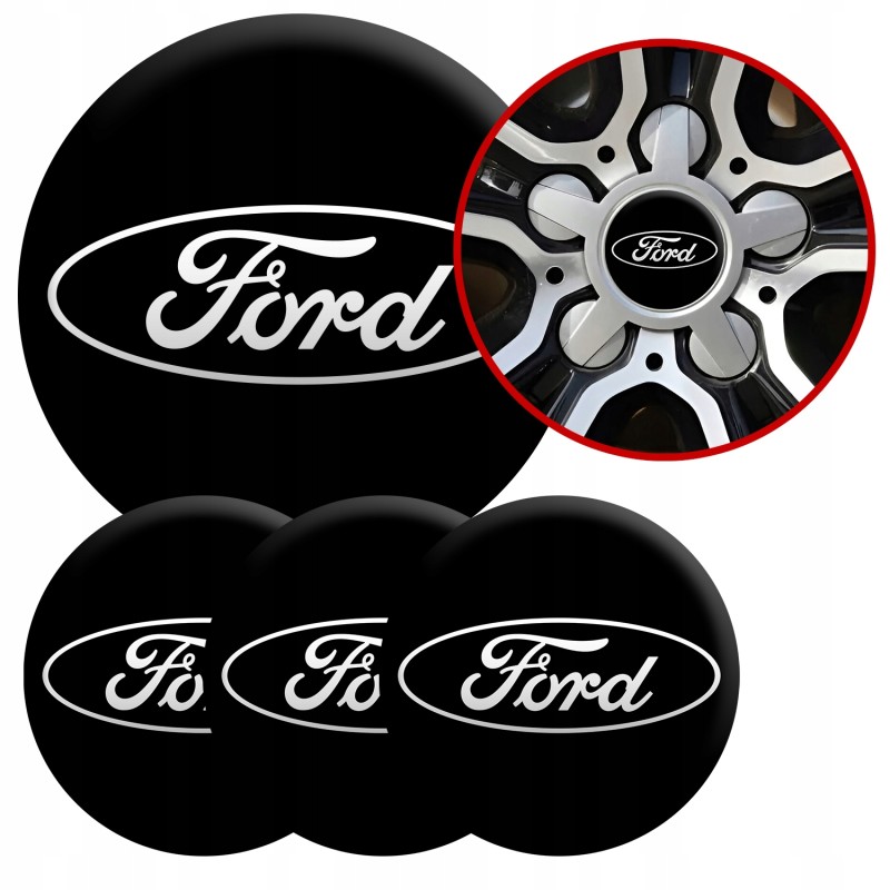 4 Emblematy Dekielki na Felgi Kołpaki Koła FORD KOMPLET TOP 53mm