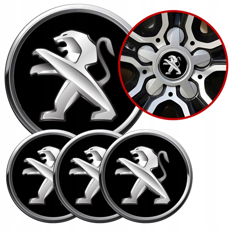 4 Emblematy Dekielki na Felgi Kołpaki Koła PEUGEOT KOMPLET TOP 60mm