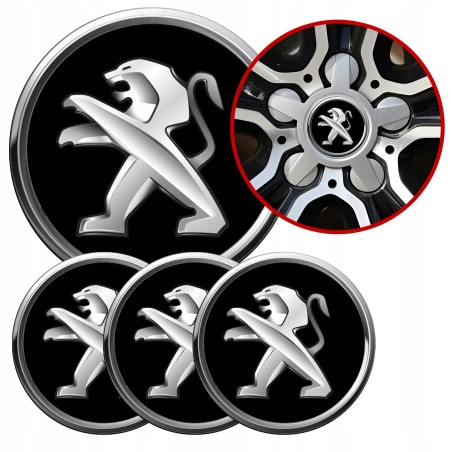 4 Emblematy Dekielki na Felgi Kołpaki Koła PEUGEOT KOMPLET TOP 60mm