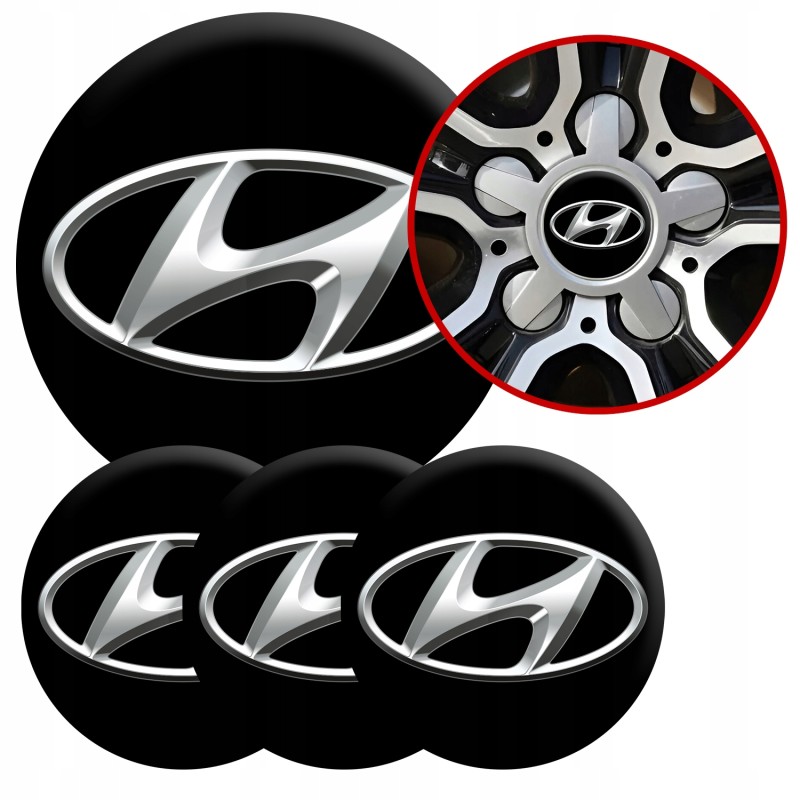 4 Emblematy Dekielki na Felgi Kołpaki Koła HYUNDAI KOMPLET TOP 53mm