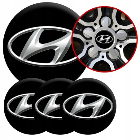 4 Emblematy Dekielki na Felgi Kołpaki Koła HYUNDAI KOMPLET TOP 53mm